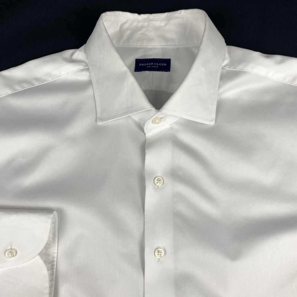 Proper Cloth Dress Shirt Mens 18.5-36 White Long Sleeves 100% Cotton